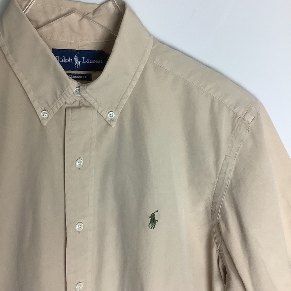 Ralph Lauren Men's Classic Fit Khaki Button Down Shirt M - Picture 4 of 8